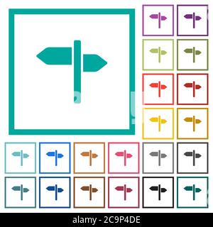 Signpost flat color icons with quadrant frames on white background Stock Vector