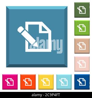 Edit with pencil white icons on edged square buttons in various trendy colors Stock Vector