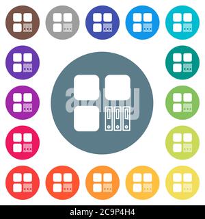 Archive component flat white icons on round color backgrounds. 17 background color variations are included. Stock Vector