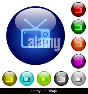 Vintage retro television icons on round color glass buttons Stock Vector