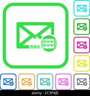 Mail options vivid colored flat icons in curved borders on white background Stock Vector