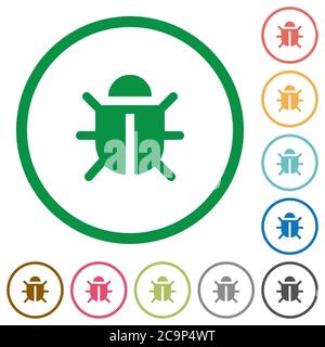 Computer bug flat color icons in round outlines on white background Stock Vector