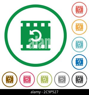 Undo movie changes flat color icons in round outlines on white background Stock Vector