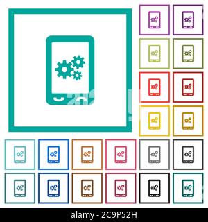 Mobile preferences flat color icons with quadrant frames on white background Stock Vector