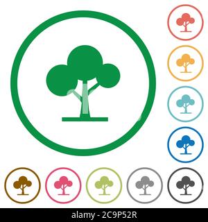 Leafy tree flat color icons in round outlines on white background Stock Vector