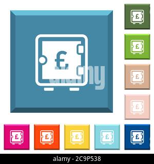 Pound strong box white icons on edged square buttons in various trendy colors Stock Vector