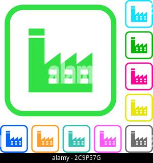 Factory building vivid colored flat icons in curved borders on white background Stock Vector