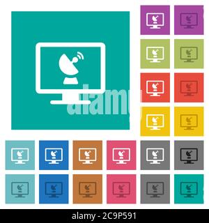 Remote desktop multi colored flat icons on plain square backgrounds. Included white and darker icon variations for hover or active effects. Stock Vector