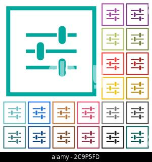 Adjustment flat color icons with quadrant frames on white background Stock Vector