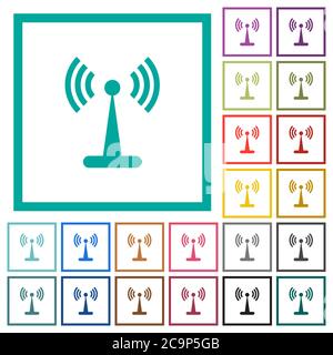 Wlan network flat color icons with quadrant frames on white background Stock Vector