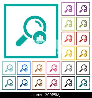 Search statistics flat color icons with quadrant frames on white background Stock Vector