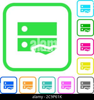 Shared drive vivid colored flat icons in curved borders on white background Stock Vector