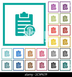 Delete note flat color icons with quadrant frames on white background Stock Vector