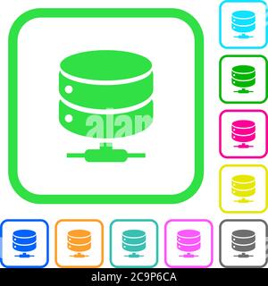 Network database vivid colored flat icons in curved borders on white background Stock Vector