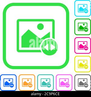 Horizontally move image vivid colored flat icons in curved borders on white background Stock Vector