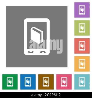 Mobile dictionary flat icons on simple color square backgrounds Stock Vector