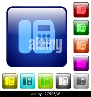 Office phone icons in rounded square color glossy button set Stock Vector