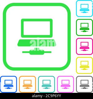 Network computer vivid colored flat icons in curved borders on white background Stock Vector