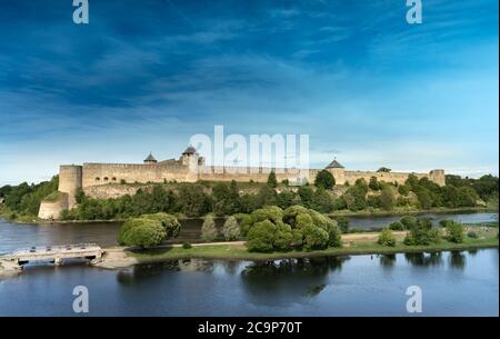 Ivamgorod Castle on the Russion bank of the Narva River at the border between Estonia nd Russia. Stock Photo
