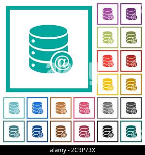 Database email flat color icons with quadrant frames on white background Stock Vector