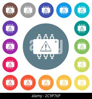 Hardware malfunction flat white icons on round color backgrounds. 17 background color variations are included. Stock Vector