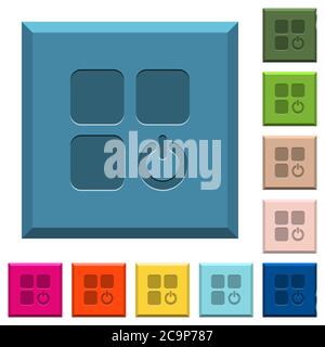 Component switch engraved icons on edged square buttons in various trendy colors Stock Vector