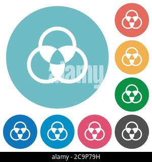 Color mixing flat white icons on round color backgrounds Stock Vector