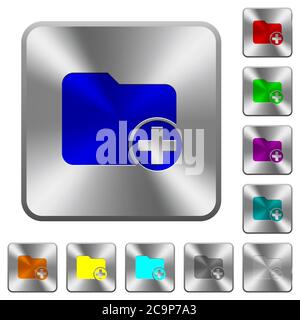 Add new directory engraved icons on rounded square glossy steel buttons Stock Vector