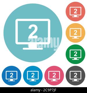Secondary display flat white icons on round color backgrounds Stock Vector