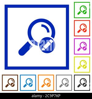 Edit search terms flat color icons in square frames on white background Stock Vector