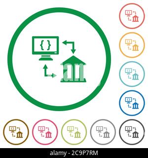 Open banking API flat color icons in round outlines on white background Stock Vector