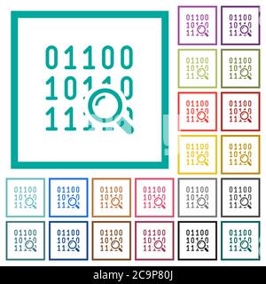 Code analysis flat color icons with quadrant frames on white background Stock Vector