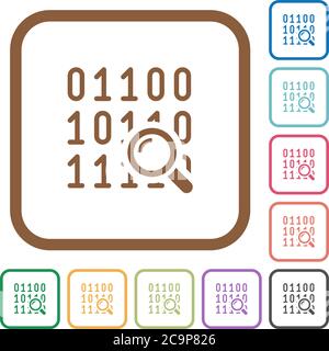 Code analysis simple icons in color rounded square frames on white background Stock Vector