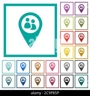 Fleet tracking flat color icons with quadrant frames on white background Stock Vector