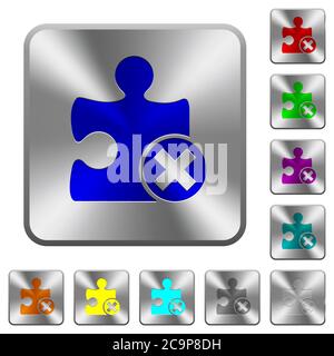 Cancel plugin engraved icons on rounded square glossy steel buttons Stock Vector