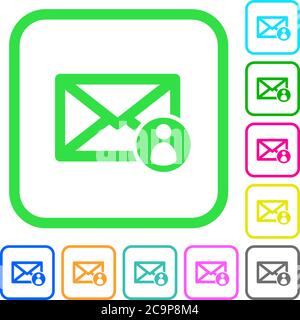 Mail sender vivid colored flat icons in curved borders on white background Stock Vector