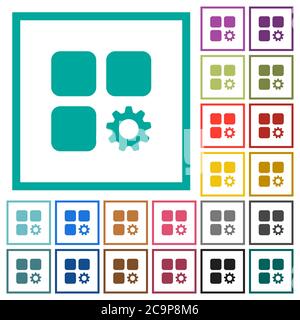 Component settings flat color icons with quadrant frames on white background Stock Vector