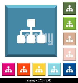 Network white icons on edged square buttons in various trendy colors Stock Vector
