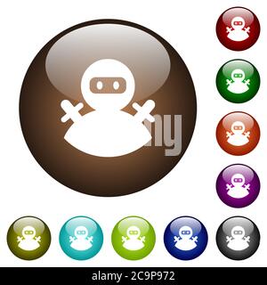 Ninja avatar white icons on round color glass buttons Stock Vector