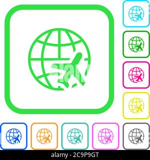 World travel vivid colored flat icons in curved borders on white background Stock Vector