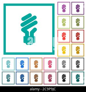 Energy saving fluorescent light bulb flat color icons with quadrant frames on white background Stock Vector