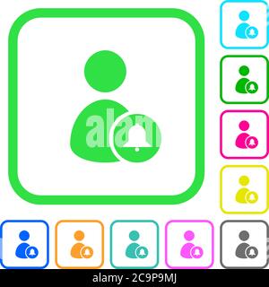 Notify user vivid colored flat icons in curved borders on white background Stock Vector