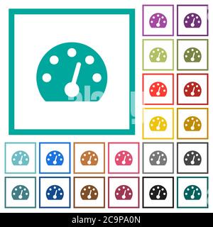 Dashboard flat color icons with quadrant frames on white background Stock Vector
