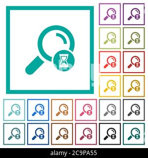 Search in progress flat color icons with quadrant frames on white background Stock Vector