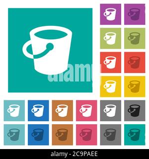Bucket multi colored flat icons on plain square backgrounds. Included white and darker icon variations for hover or active effects. Stock Vector