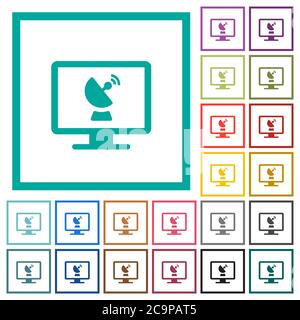 Remote desktop flat color icons with quadrant frames on white background Stock Vector