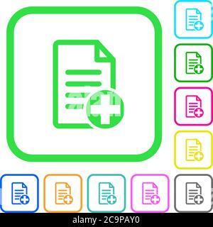 Add new document vivid colored flat icons in curved borders on white background Stock Vector