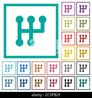 Manual shift flat color icons with quadrant frames on white background Stock Vector