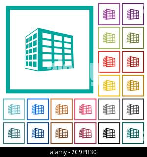 Office block flat color icons with quadrant frames on white background Stock Vector