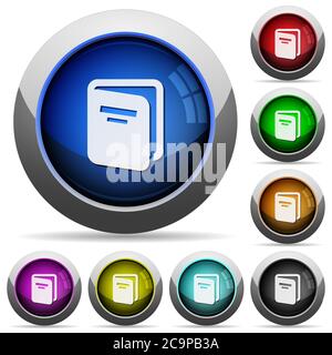 Album icons in round glossy buttons with steel frames Stock Vector